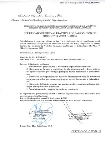 Certif 005-2012 - GMP SENASA - Cecil de Garcia