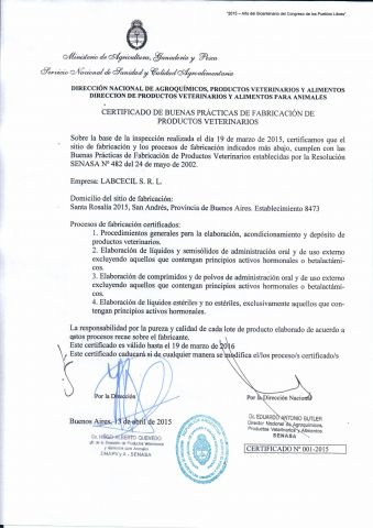 Re Certificamos Buenas Practicas De Fabricacion De Productos Veterinarios Gmp